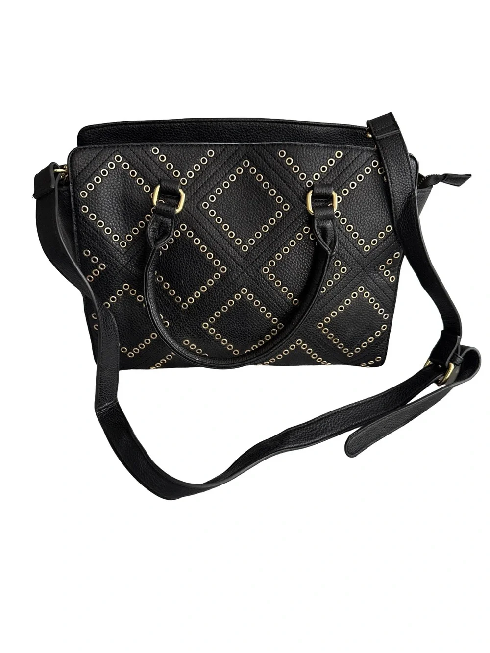 CHARMING CHARLIE Black Faux Leather Gold Studded Handbag Removable Strap Glam